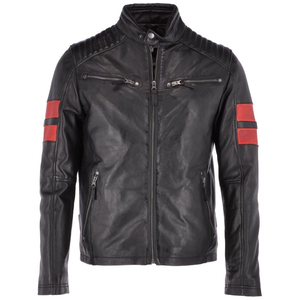 Men's Black Leather Motorcycle Jacket Stand Collar Zipper Closure Slim Fit Moto Style Winter Wear <b>Thin</b> Front Breathable - Product Image 1