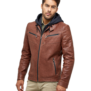 Sleek Men's Genuine Cowhide Leather Jacket with Stand Collar Solid Color Waterproof & Windproof <b>Winter</b> Wear High Street Style - Product Image 1