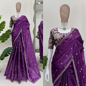 ATTRACTIVE SILK THREAD and SEQUENCE WORK <b>SAREE</b> WITH UNSTITCHED BLOUSE <b>PURPLE</b> - Product Image 1