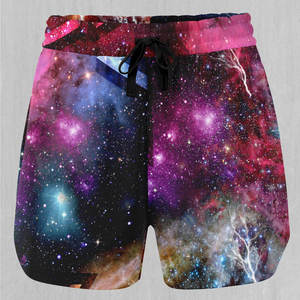 กางเกงขาสั้นผู้หญิง Galaxy Print เอวกลาง มีเชือกผูก ผ้าถักโพลีเอสเตอร์ สไตล์ลำลอง ระบายอากาศได้ดี มีกระเป๋า - Product Image 4