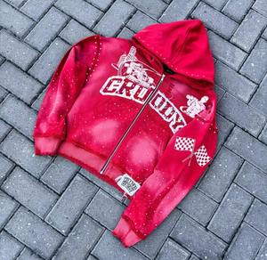 Sudaderas con Capucha Personalizadas Estilo Streetwear, Desgastadas, con Pedrería, Corte y Costura Gráfica, Estilo Y2K - Product Image 2