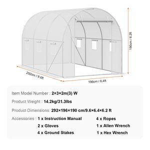 Túnel Invernadero de 9.6x6.4x6.2 pies con Cubierta de PE Blanca y Estructura de Acero Galvanizado (Invernadero Tipo Túnel) - Product Image 4