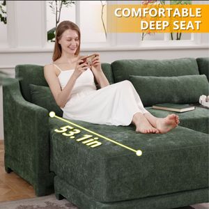 Elegante Sofá de Dos Plazas de Tela Chenille con 2 Cojines Lumbares, Estructura de Madera de Alta Calidad, Esponja Resistente, Fácil de Instalar, para Sala de Estar - Product Image 5