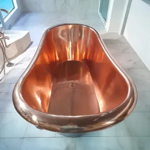 Bañera de Cobre de Estilo Antiguo con Exterior Azul Verdoso y Patas de Cobre Sólido para Interiores de Primera Calidad - Product Image 6