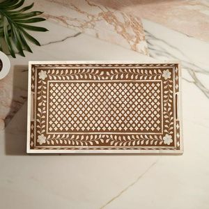 Plateau de service de luxe en os incrusté, rond, motif floral bleu, assiette décorative pour table basse, hôtel, maison, décoration de mariage, vente en gros - Product Image 5