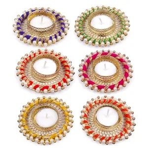 Porte-bougie rond fait main en fil coloré perlé pour la décoration de la maison - Product Image 5