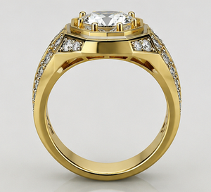 Anillo de Compromiso de Plata 925 Chapado en Oro con Moissanita, Anillo de Boda con Circonita, Joyería de Aniversario con Microincrustaciones para Hombre - Product Image 1