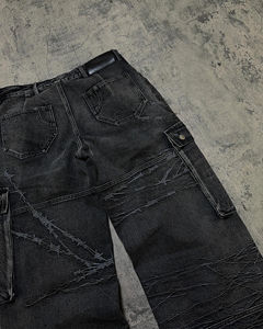 High Quality Custom Own Logo Vintage Acid Wash Hip Hop Rivet Embroidered Cargo Denim <b>Jeans</b> Decorated <b>Jeans</b> Light Wash <b>Jeans</b> <b>Men</b> - Product Image 4