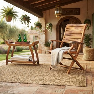 Solid Teak Wood Outdoor <b>Folding</b> Chair with Side <b>Table</b> for Garden Patio Balcony Hotel Resort - Product Image 3