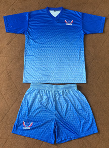 Custom Men's Blue Soccer Jersey Set With Geometric Pattern V-Neck Short Sleeve Quick Dry Teamwear Uniform - Product Image 5