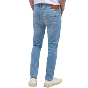 Men's Trendy Solid Medium Blue Denim <b>Jeans</b> Ripped Knee Distressed Details High Breathable <b>Elastic</b> Woven Urban Fashion Spring - Product Image 2