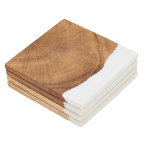 Juego de posavasos de madera y resina blanca de primera calidad, manteles decorativos para tazas de café y té, para fiestas y decoración del hogar - Product Image 1