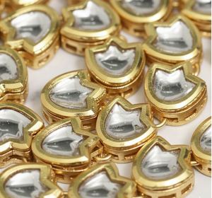 Perle connectrice ovale en laiton plaqué or 18 carats avec cristal Meena Kaari doré, 11x12mm, pour la fabrication de bijoux et composants de colliers, vente en gros - Product Image 3