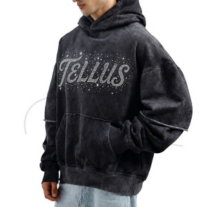Sweat à capuche surdimensionné personnalisé pour homme, 100 % coton molletonné, effet vieilli, avec poche, lavage printanier - Product Image 5