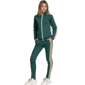 Men's Green Full Zip Tracksuit Set Solid Color Jacket and <b>Jogger</b> Pants with <b>White</b> Side Stripes Breathable Polyester - Product Image 2