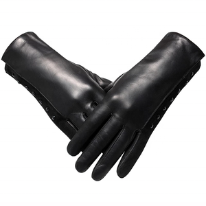 Guantes de viaje al aire libre diarios lisos de piel de cabra negra de invierno para mujer de Pakistán - Product Image 4