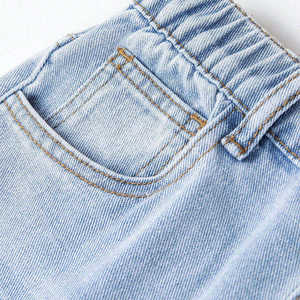 Bulk Light Blue Vintage Wash Straight Leg Denim Trousers High Waist <b>Elastic</b> Women <b>Jeans</b> - Product Image 5
