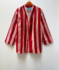 Kimono de terciopelo rojo de lujo hecho a mano, chaqueta larga con estampado floral, 100% algodón, cierre con cordón, para fiestas. - Product Image 5