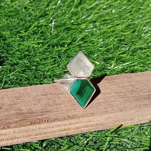 925 Sterling <b>Silver</b> Malachite Moonstone <b>Ring</b> Handmade Dual Gemstone Jewelry for Women - Product Image 2