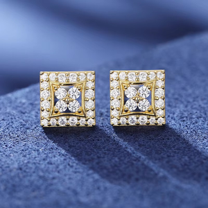 Gold Plated Lab Grown Diamond Square <b>Stud</b> <b>Earrings</b> for Women D Color VVS1 Halo Luxury <b>Fine</b> Jewelry Gift - Product Image 1