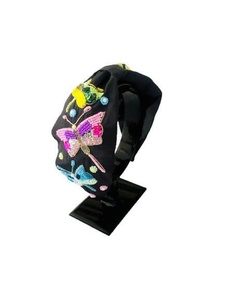 New Stylish <b>Black</b> Multicolor Knot Hairband Fashion Butterfly Embroidered <b>Headband</b> for Women and Girls Festivals and Boutique - Product Image 1