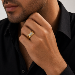 <b>Mens</b> 18KT Yellow Gold Rectangular Micro Pave Cubic Zirconia Signet <b>Ring</b> Minimalist Polished Statement Wedding Party Gift - Product Image 6