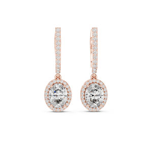 Pendientes de compromiso de oro amarillo de 14 quilates con diamantes cultivados en laboratorio, redondos y ovalados, para mujer |   Diamante Cultivado Nuevo - Product Image 3