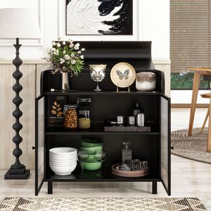 Aparador Moderno con Tapa Abatible, Puertas de Vidrio Templado Figurado, Estantes Interiores, Marco Metálico, Consola de Almacenamiento para Sala de Estar - Product Image 4