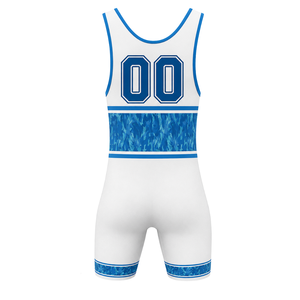 <b>Men</b> White Blue Sublimated <b>Wrestling</b> <b>Singlet</b> Polyester <b>Wrestling</b> Sportswear Lightweight Athletic Uniform Competition Training - Product Image 3