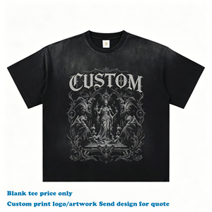 T-shirt 100% coton, col rond, épaules tombantes, effet vintage, haute qualité, nouveau style, vente en gros, mode décontractée - Product Image 1