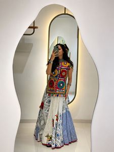 Designer Gamthi Embroidery Kedia Style Lehenga Choli with Printed Lehenga | Navratri Special Mirror Work Party <b>Set</b> - Product Image 4