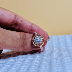 Anillo de compromiso de estilo romántico para mujer, de oro rosa de 14 quilates, con diamantes naturales de talla brillante redonda, rellenos de color blanco H - Product Image 3