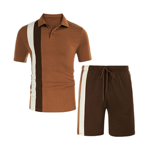Conjunto de Polo para Hombre con Bloques de Color, Manga Corta, Tejido, Casual, Deportivo, Rayado, Verde, Gris, Blanco, Conjunto Doble - Product Image 3