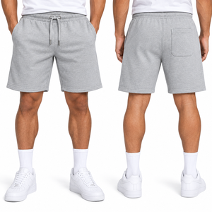 Pantalones Cortos Deportivos de Algodón Gris para Hombre, Cintura Media, con Cordón Ajustable, Estilo Bermuda, con Bolsillo Trasero, Transpirables, de Punto - Product Image 1