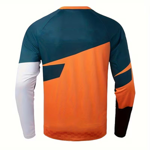 เสื้อเจอร์ซีย์แข่งรถมอเตอร์ไซค์แขนยาวสำหรับผู้ชาย สีส้มดำ ลายบล็อกสี แห้งเร็ว พิมพ์ลายแบบซับลิเมชั่น เสื้อมอเตอร์ครอสแขนยาว - Product Image 2