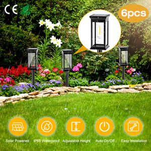 Lot de 6 lampes solaires à piquet étanches IP65 à allumage automatique pour l'aménagement paysager extérieur et les allées de jardin - Product Image 1