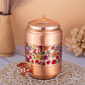 Réservoir à eau en cuivre avec imprimé floral, capacité de 5 litres, anti-fuite, robinet, couvercle martelé, pot de stockage d'eau en cuivre fait main - Product Image 5