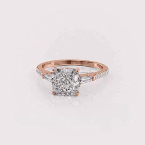 Bague en argent sterling 925 avec diamant moissanite taille coussin et pierres latérales taille baguette, bijoux de luxe - Product Image 1