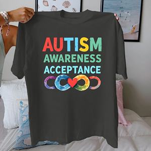 Camiseta informal para mujer de aceptación de concientización sobre el autismo 100% ajuste cómodo de algodón puro con patrón impreso - Product Image 4