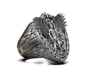 Anillo de Plata de Ley 925 de Diseño Premium con San Miguel, Escudo Gótico, Joyería de Moda Unisex - Product Image 2