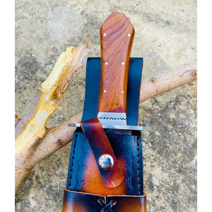 Couteau Bowie forgé à la main, lame en acier à haute teneur en carbone, manche en bois de rose avec étui en cuir sur mesure - Product Image 4