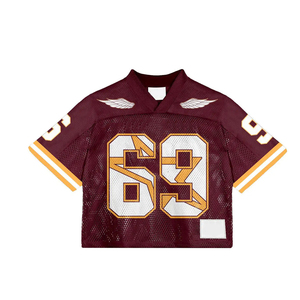 Maillots de football américain rétro personnalisés en gros, entièrement imprimés par sublimation, coupe oversize et courte - Product Image 2