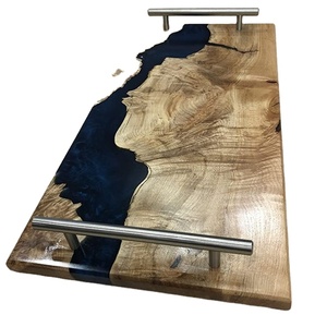 Nuevo mejor diseño de madera de resina epoxi hecha a mano bandeja para servir río bandeja de Arte de resina azul oscuro de la India - Product Image 4