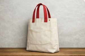 Bolsa de Compras de Lona de Algodón Reciclado con Logotipo Personalizado en Color, Asas Rojas, Tamaño Mediano, para Uso Diario - Product Image 3