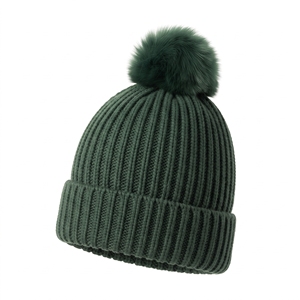 Bonnet unisexe chaud en tricot torsadé vert épais, doux et côtelé, avec pompon personnalisé pour activités de plein air - Product Image 4