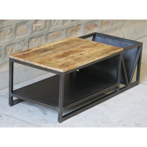 Vandana <b>Silver</b> Living Industrial design <b>coffee</b> <b>table</b> in metal and solid wood Caractère - Product Image 4