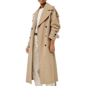 Manteau trench pour femme Urban Classic, en coton à carreaux anthracite, double boutonnage, style streetwear moderne, de qualité supérieure - Product Image 3