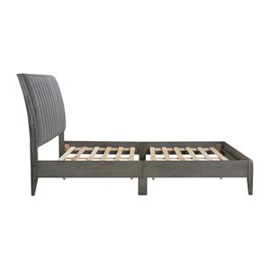 Letto matrimoniale moderno con piattaforma, testiera imbottita in velluto, finitura grigia, gambe in legno massello e contenitore, mobili per camera da letto - Product Image 4