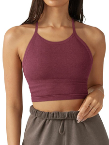 Women Knitted 100% Cotton Solid Color Halter Neck Crop Tank <b>Top</b> with Tassel & Button Hip Hop Style Green - Product Image 2