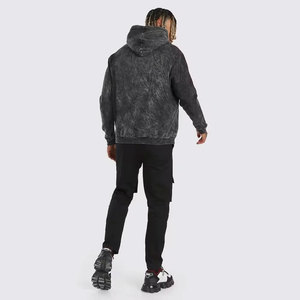 Sudadera con Capucha de Punto para Hombre, Estilo Oversize, Lavada, Color Negro Sólido, Informal, para Otoño - Product Image 4